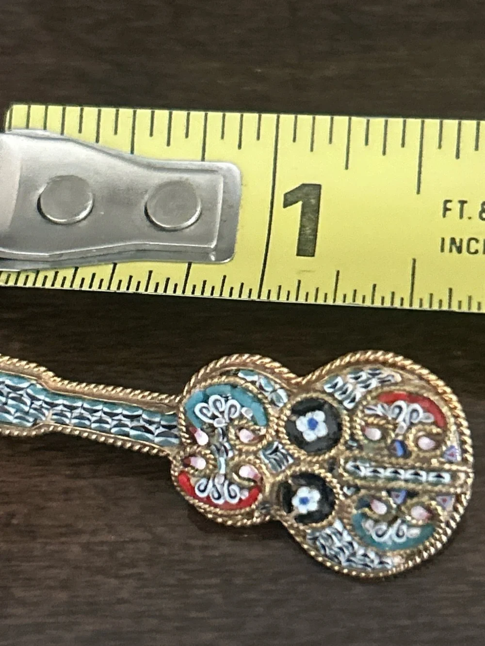 VTG Italian Micro Mosaic Guitar Mandolin Brooch Set Gold Tone Millefiori Pins
